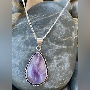 😵 Natural Ametrine Agate Crystal tear drop pendant necklace sterling banded